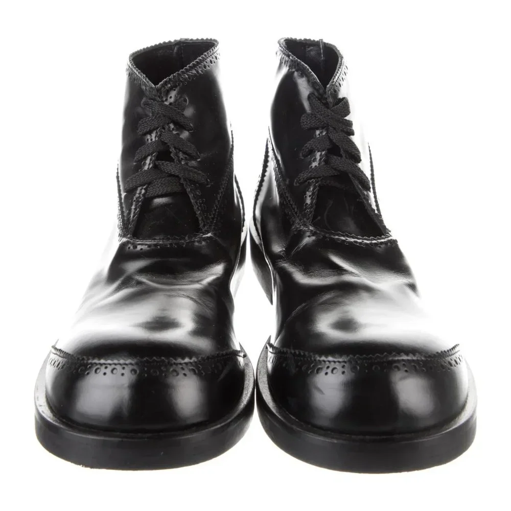 Rundholz Black Leather Lace Up Ankle Boots Wingtip Pinked Detail Rubber Sole 7 - Picture 4 of 6